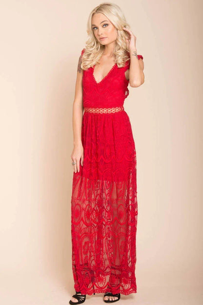 Red Lace Bohemian Glamour Maxi Dress